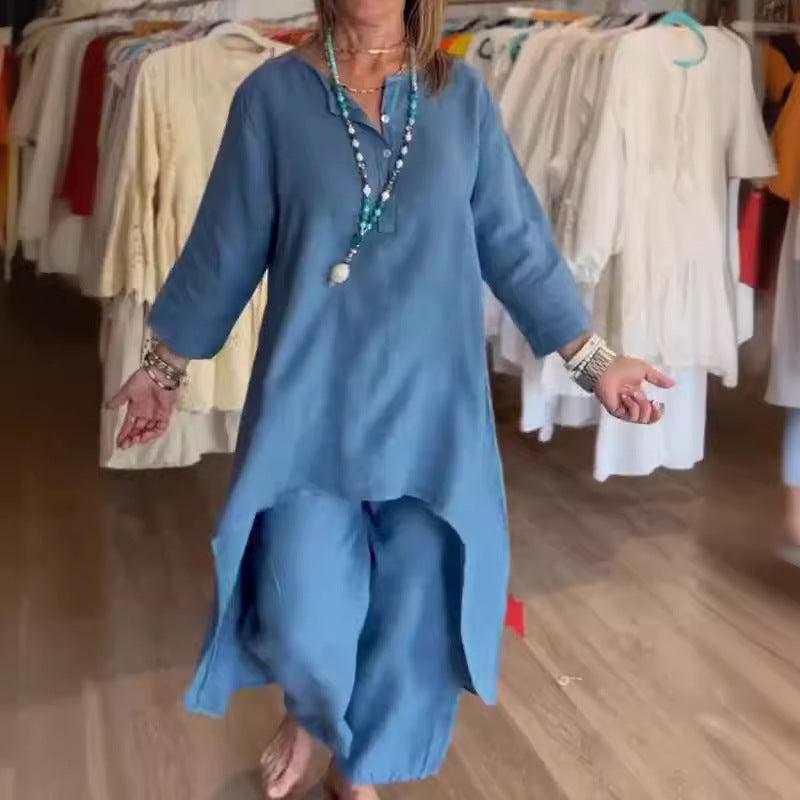 Karina - Plain linen leisure suit for women