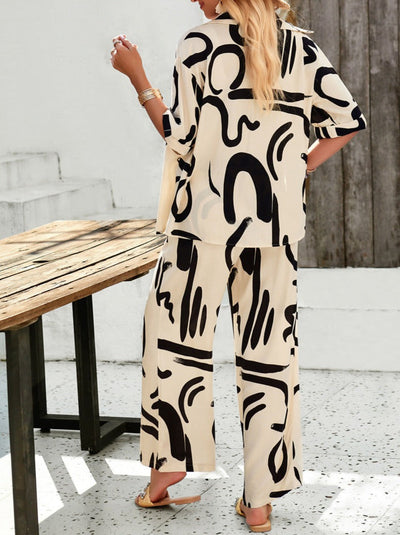 Giada - Button-down shirt and trousers, loose-fitting and printed