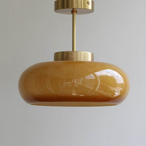 Valthera - Vintage Brass Yellow Glass Semi Flush Ceiling Light