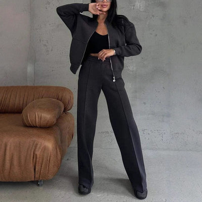 Pamora-mode | Set mit Jacke mit Reißverschluss und Hose mit weitem Bein