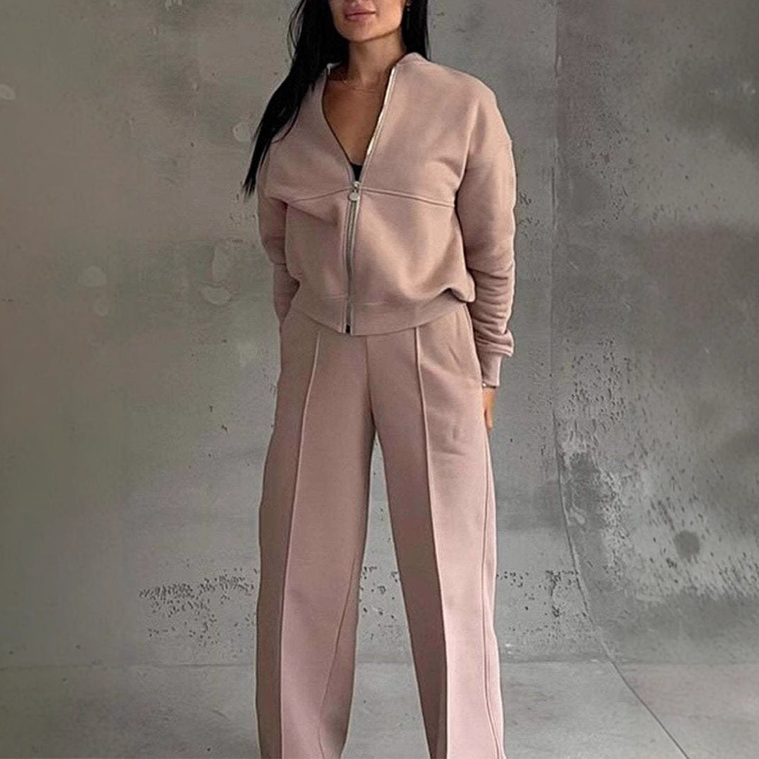 Pamora-mode | Set mit Jacke mit Reißverschluss und Hose mit weitem Bein