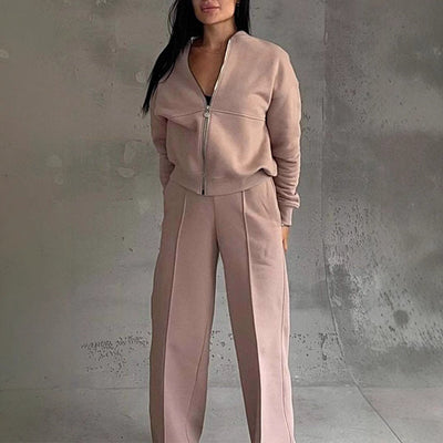 Pamora-mode | Set mit Jacke mit Reißverschluss und Hose mit weitem Bein