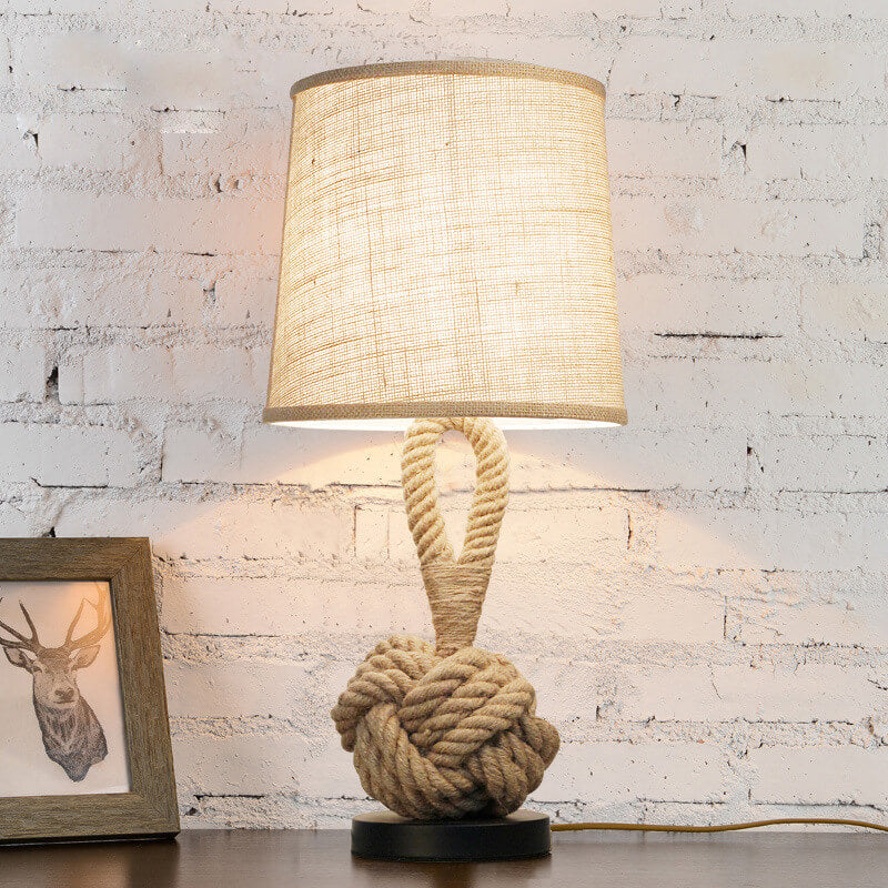 Calyra – Retro Fabric LED Table Lamp With Twine Knot