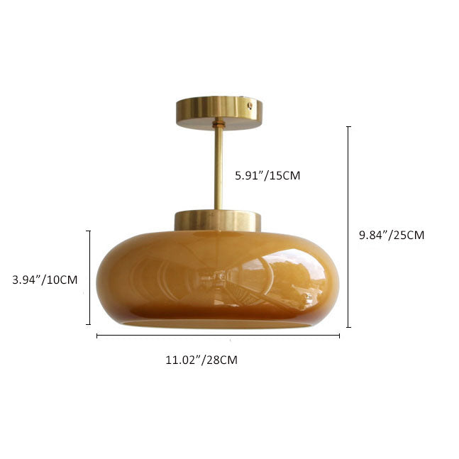 Valthera - Vintage Brass Yellow Glass Semi Flush Ceiling Light