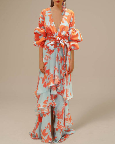 Louise - bedrukte chiffon maxi-jurk