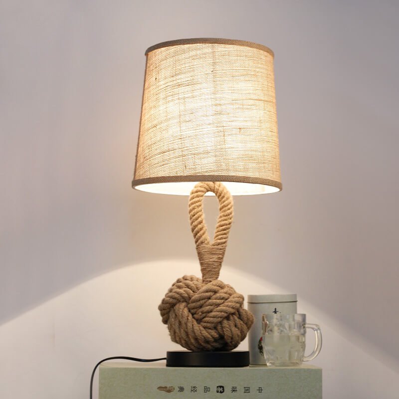 Calyra – Retro Fabric LED Table Lamp With Twine Knot
