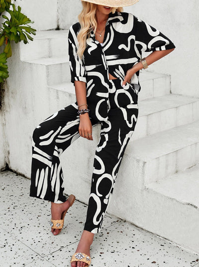 Giada - Button-down shirt and trousers, loose-fitting and printed