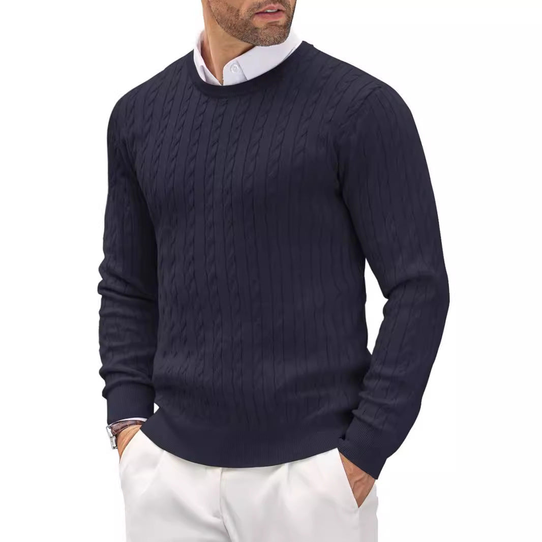 Slim fit fijn gebreide heren trui met ronde hals