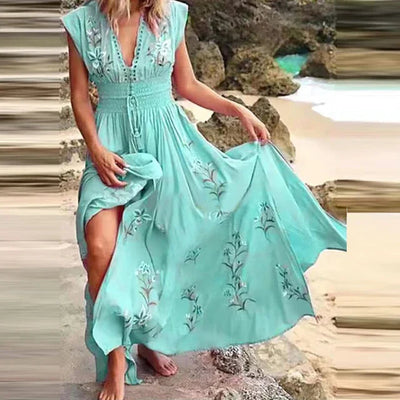 Odessa | Bohemian Maxi Jurk met V-Hals en Elegante Borduursels