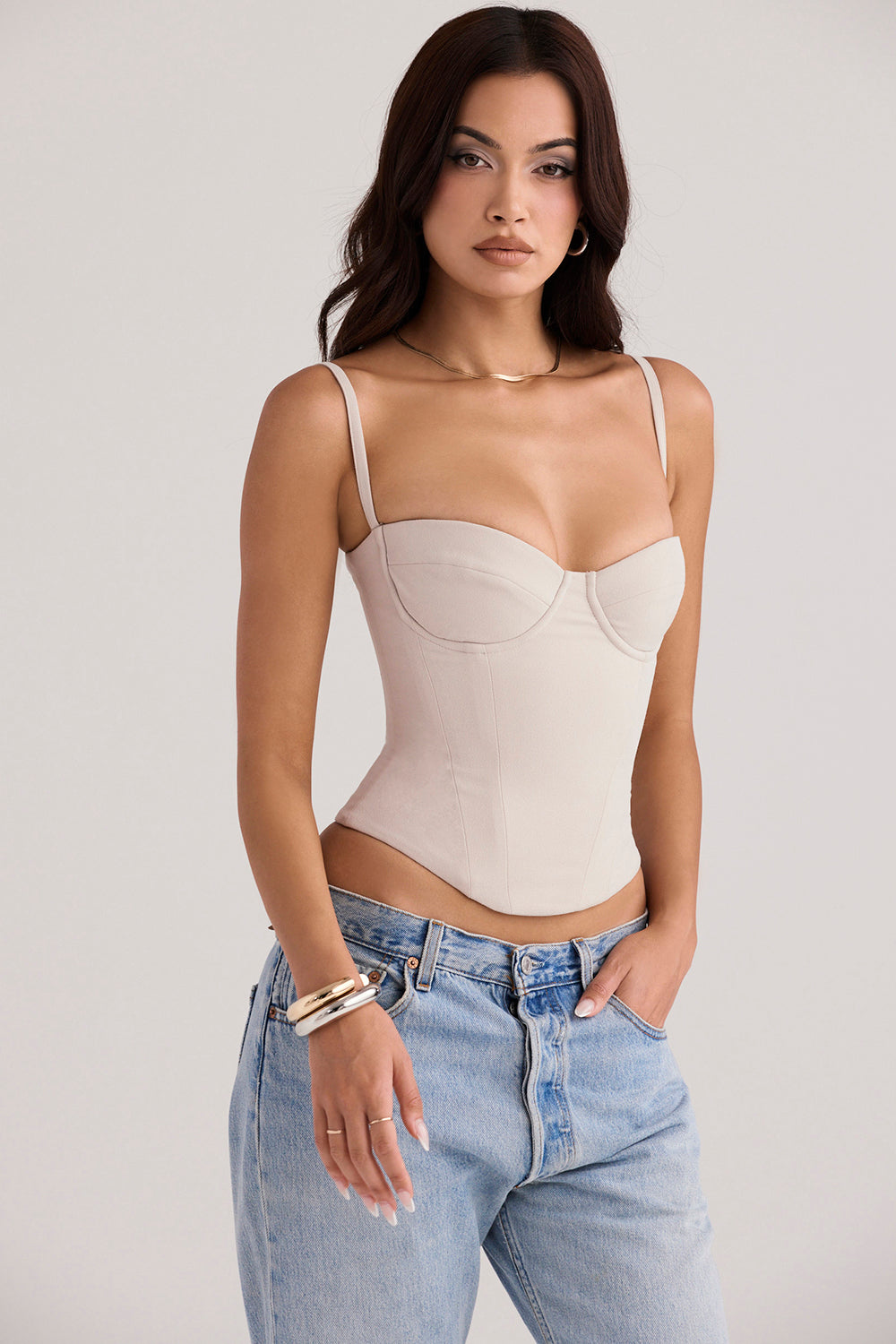 Helisanne - Oyster-colored Corset with Underwire Design