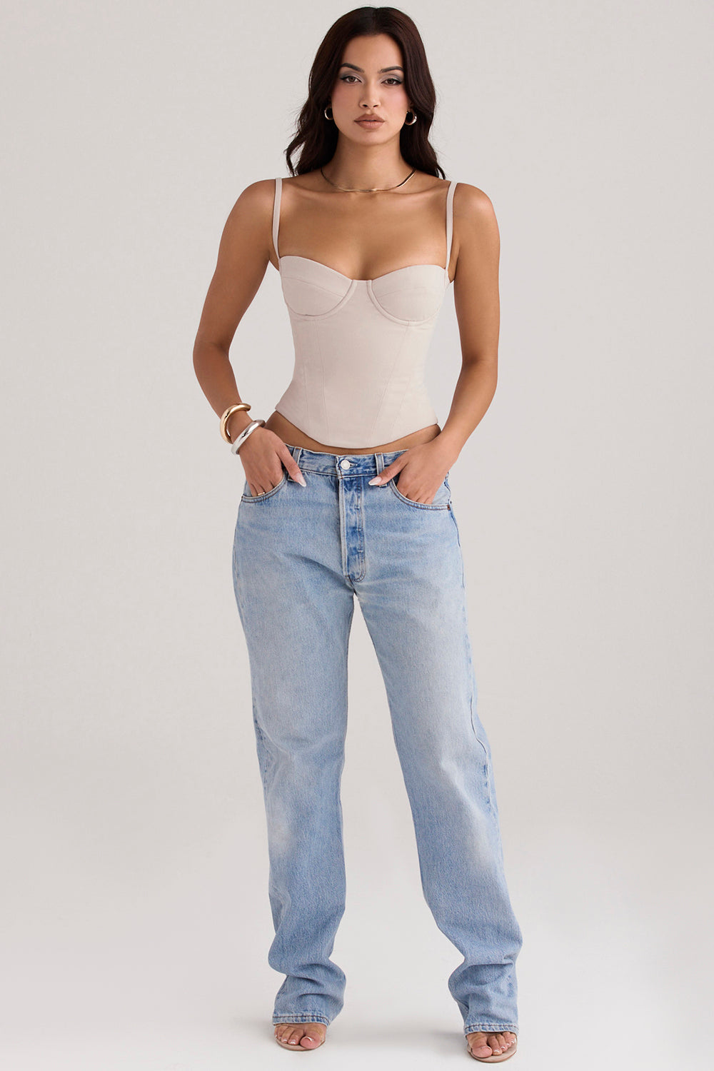 Helisanne - Oyster-colored Corset with Underwire Design