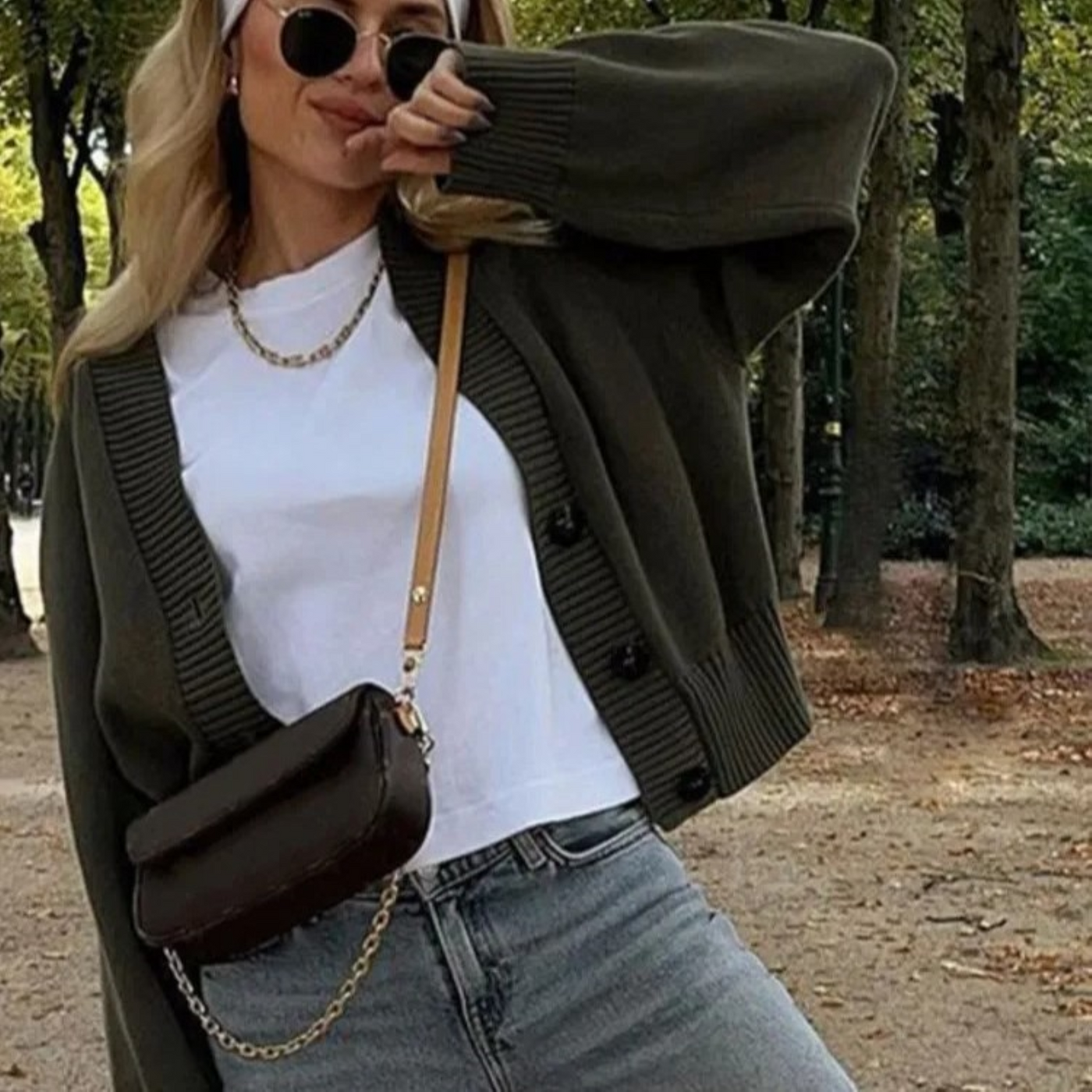 Ilani - Olive Green Knitted V-Neck Vest