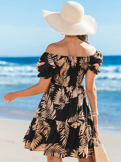 Olivia | Tropische Off-Shoulder Jurk met Gelaagde Ontwerpen