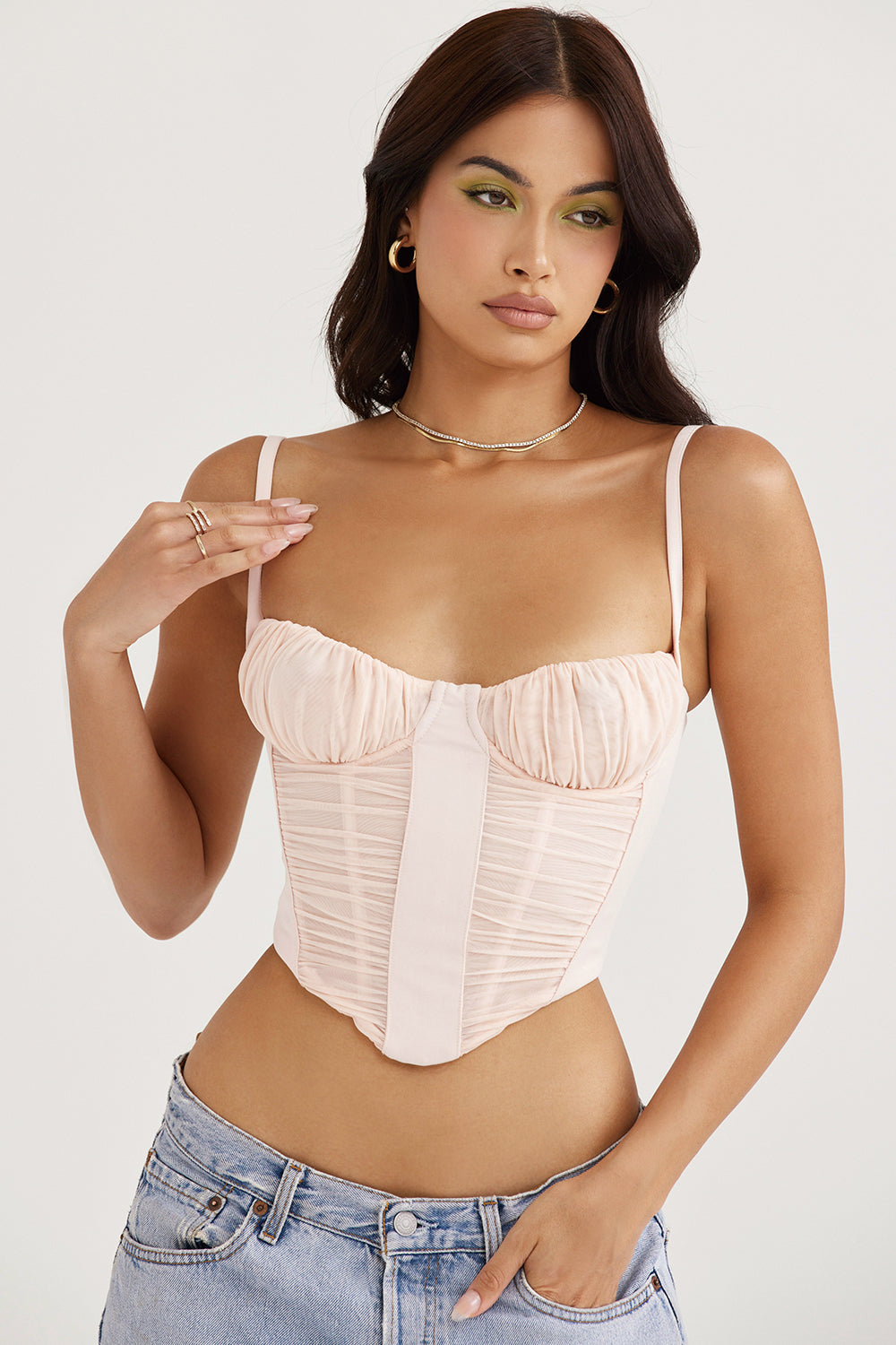 Helivienne - Peachy Gathered Corset with Romantic Details