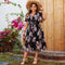 Alexa - V-hals bloemenprint plus maat midi-jurk