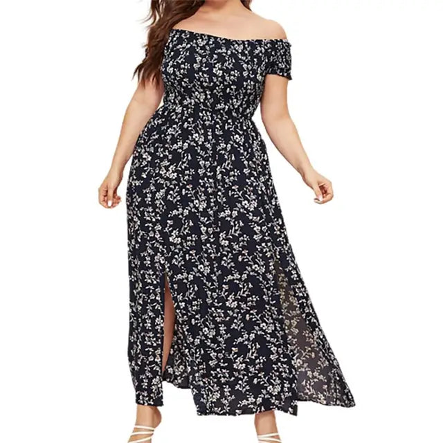 Valeria - elegante off shoulder strandjurk in grote maten