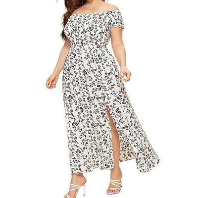 Valeria - elegante off shoulder strandjurk in grote maten