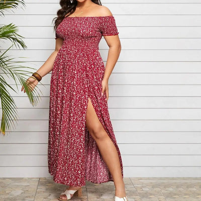 Valeria - elegante off shoulder strandjurk in grote maten