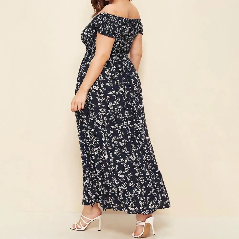 Valeria - elegante off shoulder strandjurk in grote maten