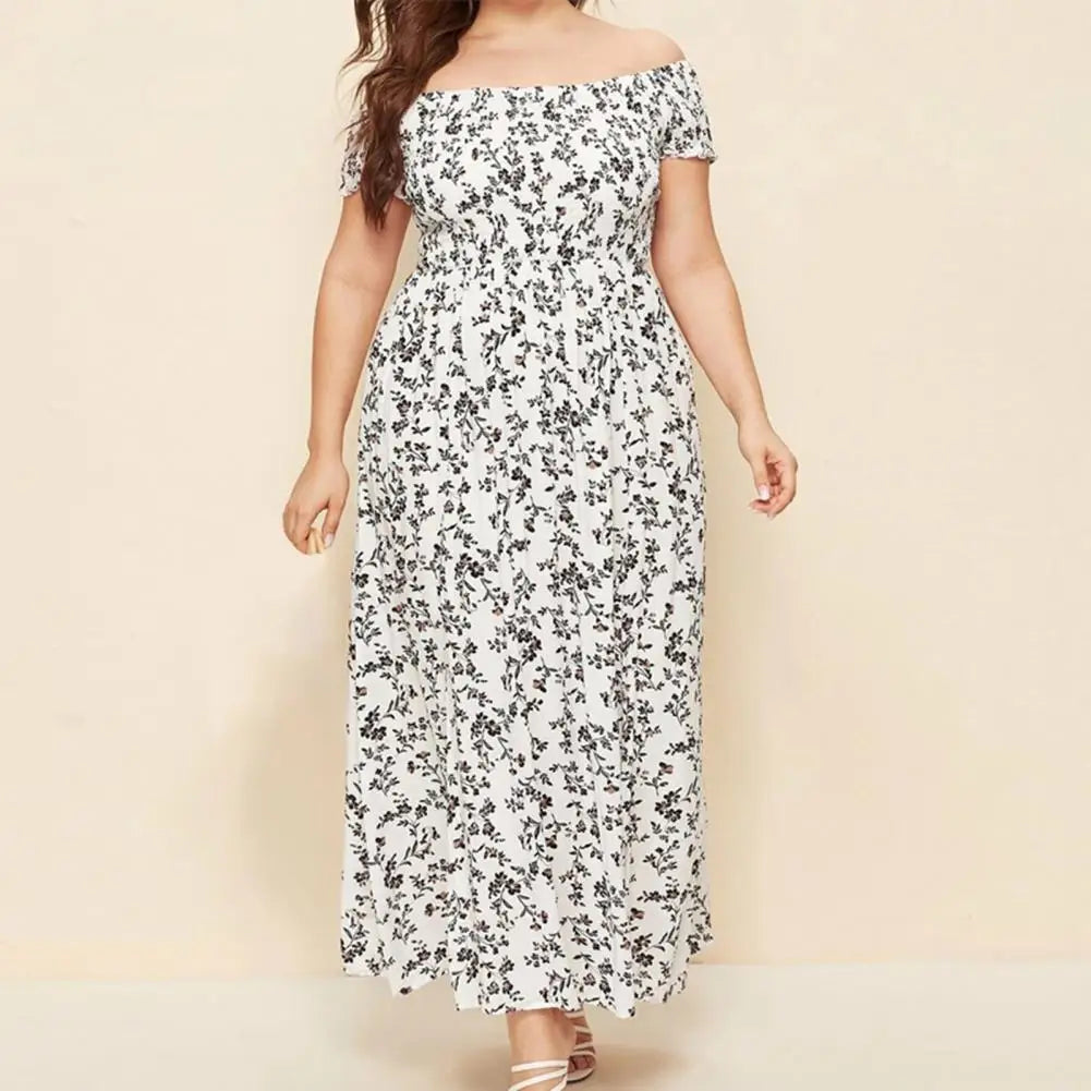 Valeria - elegante off shoulder strandjurk in grote maten