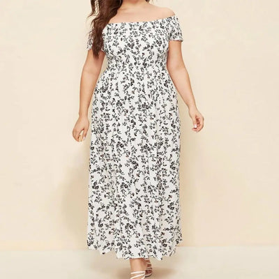 Valeria - elegante off shoulder strandjurk in grote maten