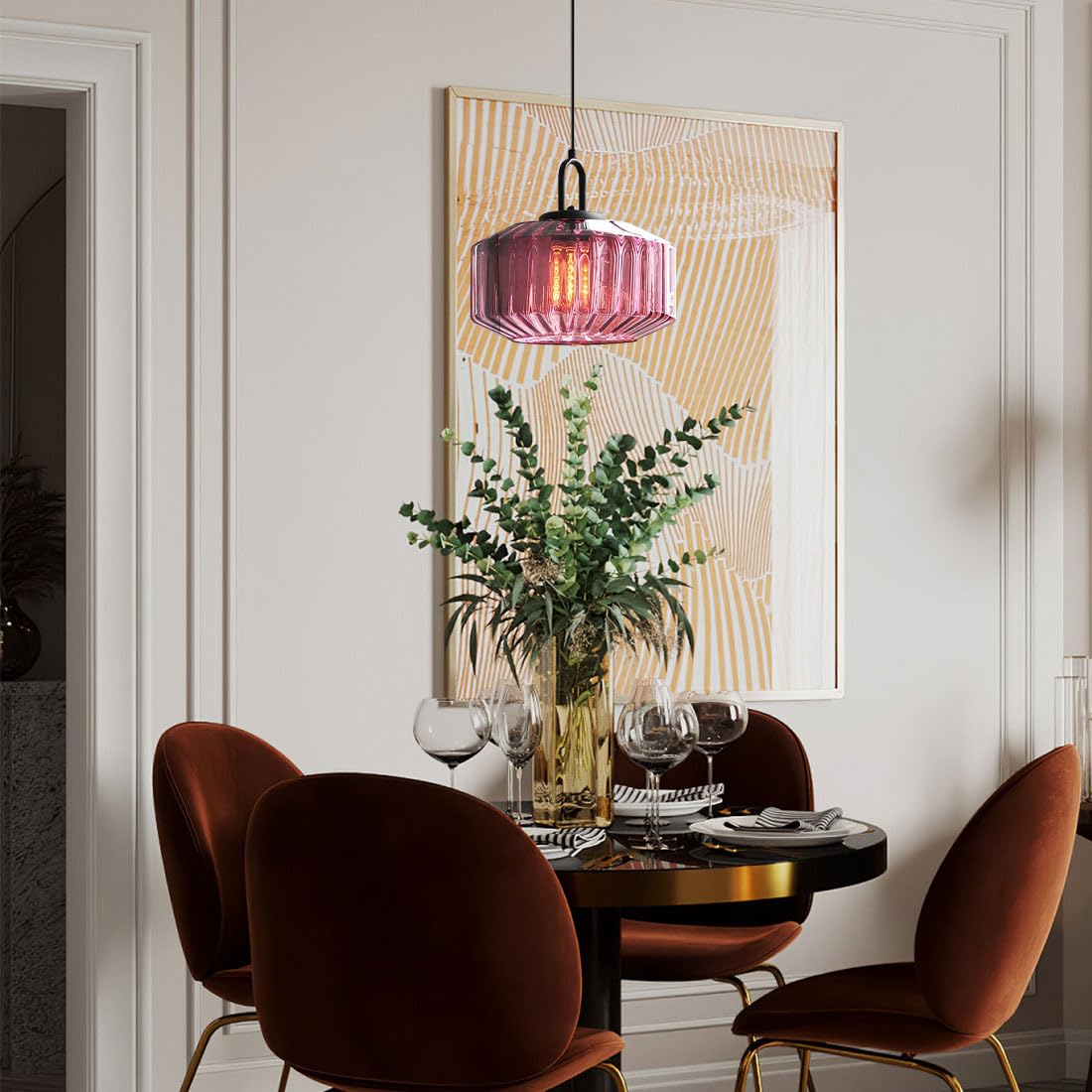 Minda - Mid Century Striped Glass Pendant Light