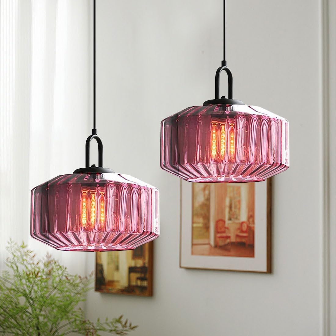 Minda - Mid Century Striped Glass Pendant Light