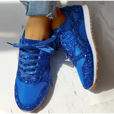 Dames sneakers met glitters – Mesh inzetstukken en vetersluiting
