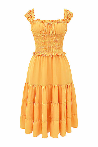 Quincee | Elegante Gesmokte Midi-jurk met Ruches voor Dames