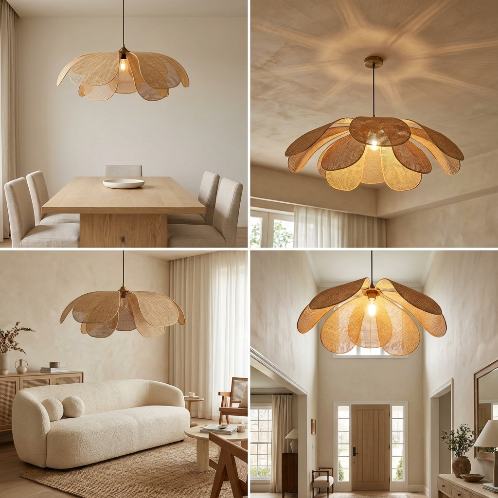 Solviera - Rattan Woven Petal Pendant Lamp