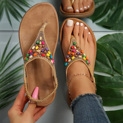 Lara - Retro bohemian sandals with flat heel