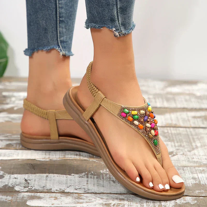 Lara - Retro bohemian sandals with flat heel
