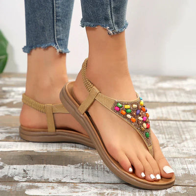Lara - Retro bohemian sandals with flat heel