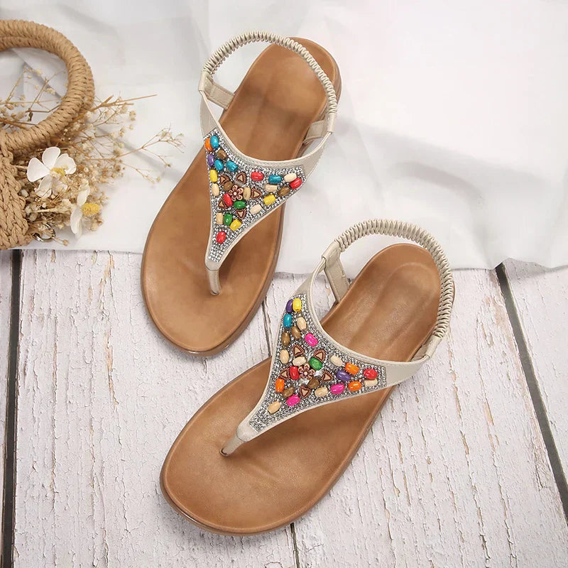 Lara - Retro bohemian sandals with flat heel