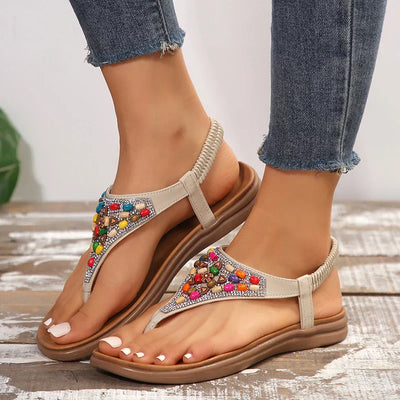 Lara - Retro bohemian sandals with flat heel