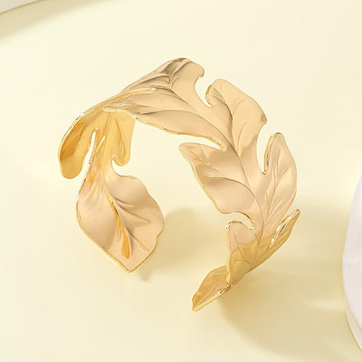 Roos | Luxueuze Open Bangle Armband met Bladmotief