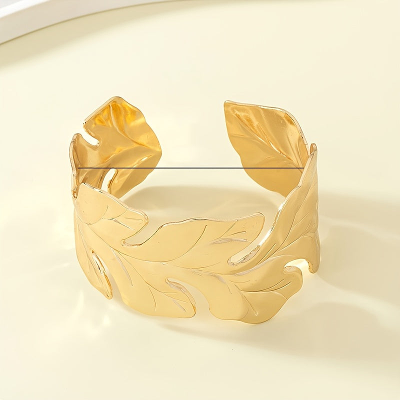 Roos | Luxueuze Open Bangle Armband met Bladmotief
