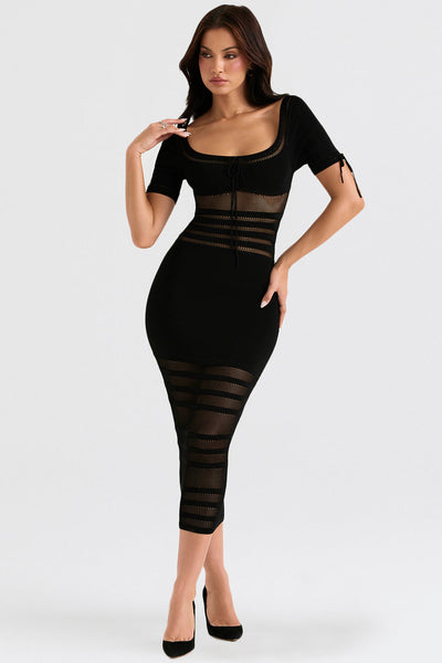Rosalie | Stijlvolle Gebreide Midi-Jurk met Open Details