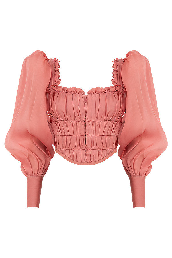 Helvienne - Rouge Organza Corset with Luxury Ruffles