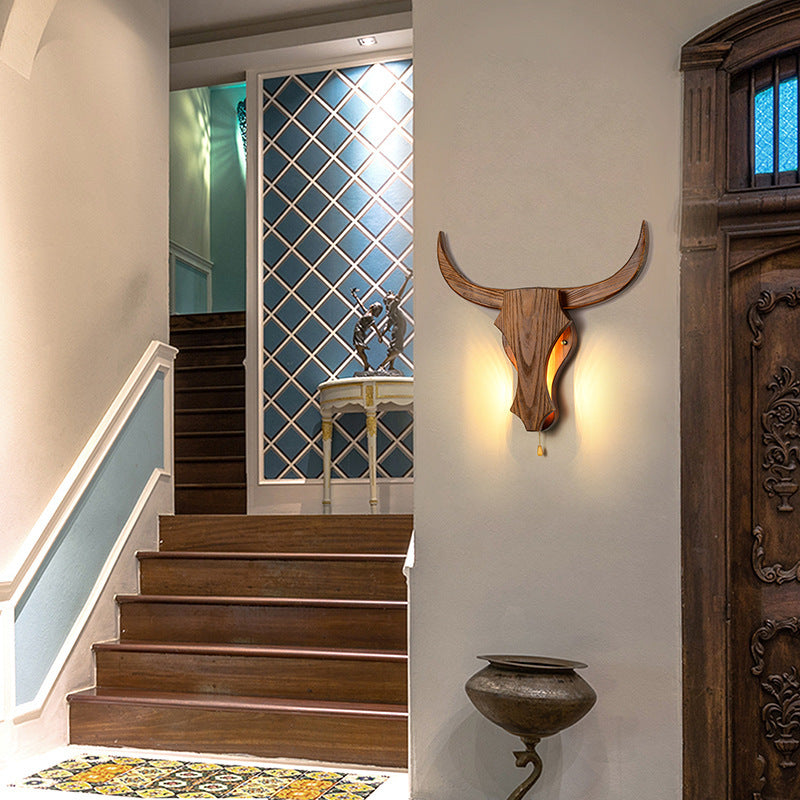 Brevion – Rustic Wood Bull Head LED Wall Sconce 1 Light