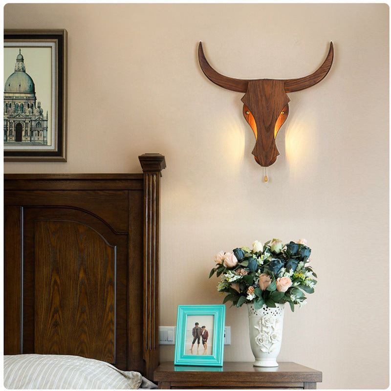 Brevion – Rustic Wood Bull Head LED Wall Sconce 1 Light