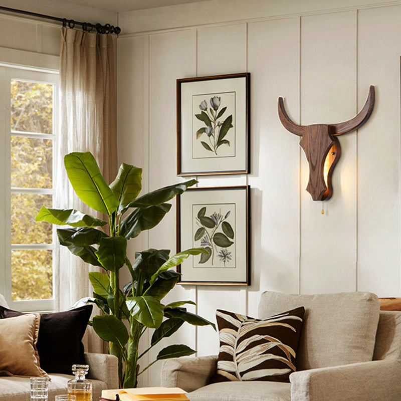 Brevion – Rustic Wood Bull Head LED Wall Sconce 1 Light