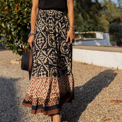 Juliana - Maxi skirt with ethnic pattern and ruffled hem
