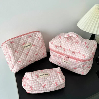 TidyBow - Dames Make-uptas Set met Geruite Strik