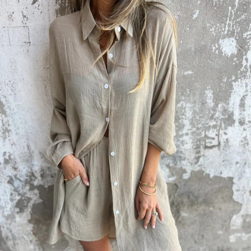 Airy Linen Set – Oversized Blouse and Shorts