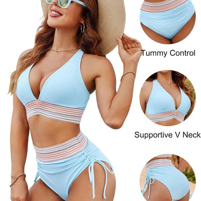 2025 Hoge Taille Bikini Set – Dames Split Badpak met Verstelbare Bandjes & Voorgevormde Cups