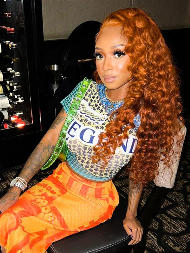 Gilda - Trendy Short Top with Print and Text