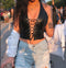 Ravienne - Sexy Faux Leather Lace-Up Crop Top