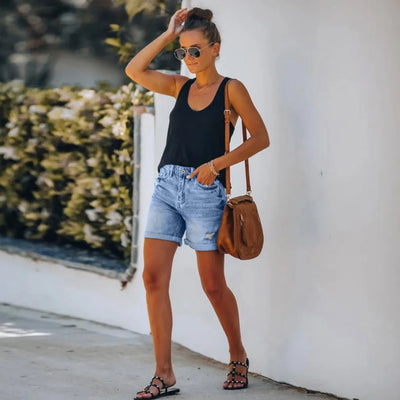 Liva - High-Waisted Denim Shorts