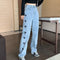 Broek Loretta - Comfortabele denim broek met wijde pijpen en romantische hartjes